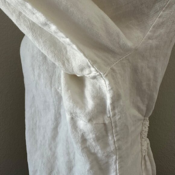 Juicy Couture Popover Linen Blouse Keyhole Tie Smocked White Minimalist Sz M - Picture 6 of 12